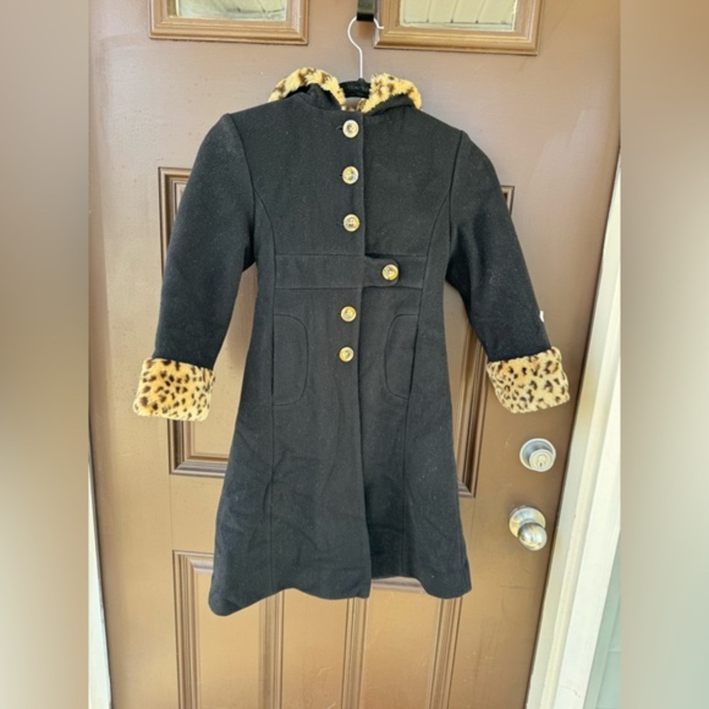 Vintage Rothschild 100% Wool Coat & Leopard Faux Fur Trim With Hood